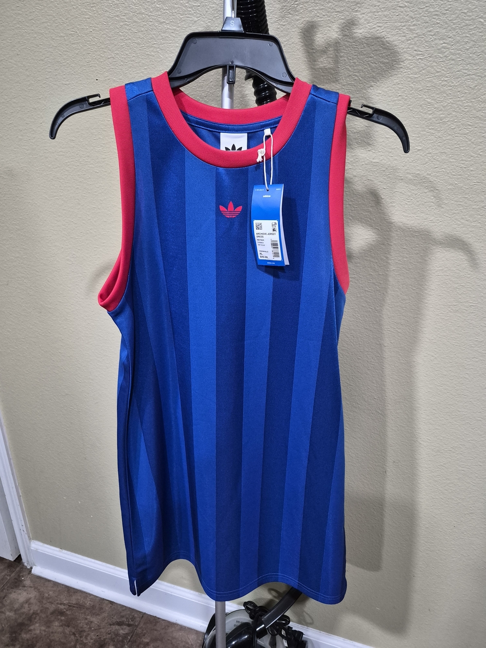 Adidas Girl's Blue Striped Jersey dress with Red Trim Size XL